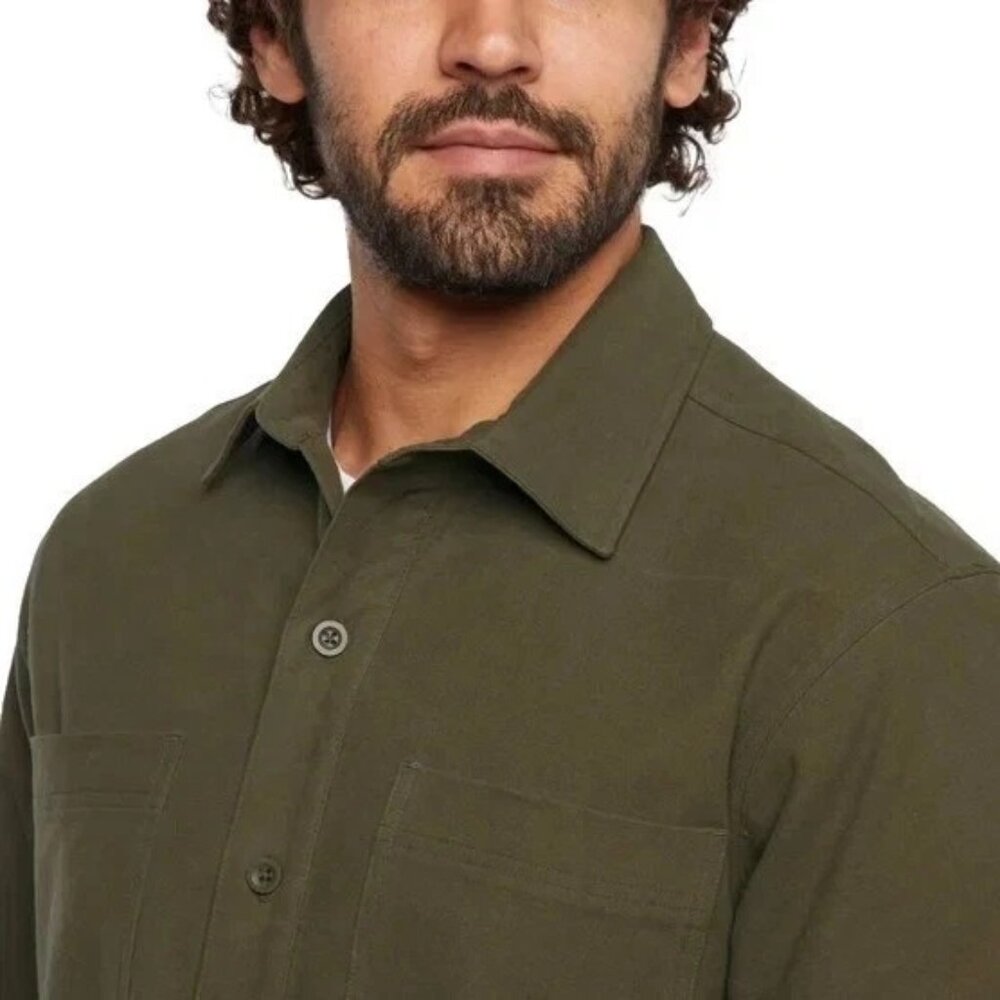 WOOLRICH Chamois Men 100% Brushed Cotton Button Up Long Sleeve Shirt Green L NEW - Picture 3 of 11